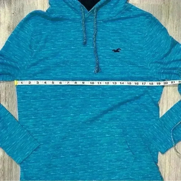 Hollister Lightweight Pullover Hoodie Turquoise Long Sleeve Shirt Size M - Picture 4 of 7